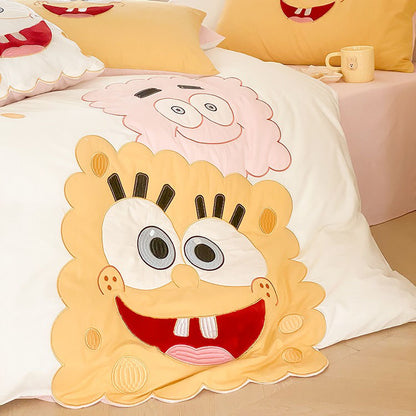 Spongebob Squarepants Cute Cartoon Cotton Washed Four-piece Bed Set - Harmony Gallery