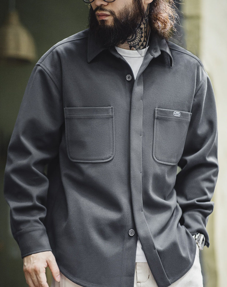 American Heavy Wool Pocket Loose Outerwear Thick Men's Shirt - Harmony Gallery