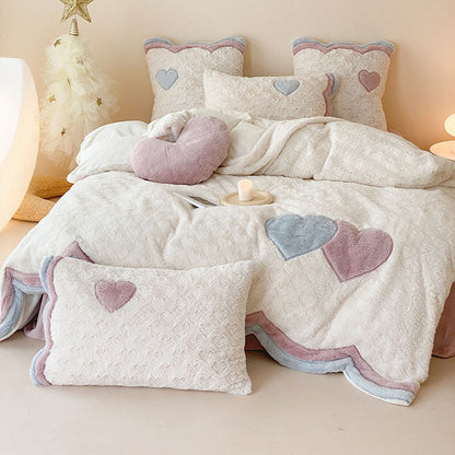 Girly Heart Warm Three-Dimensional Rabbit Plush Four-Piece Bed Set - Harmony Gallery