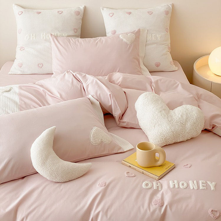 Girly Heart Washed Pure Cotton Super Soft Four-piece Bed Set - Harmony Gallery