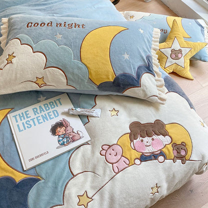 Cute Cartoon four-piece winter Coral Velvet Winter Four-Piece Bed Set - Harmony Gallery