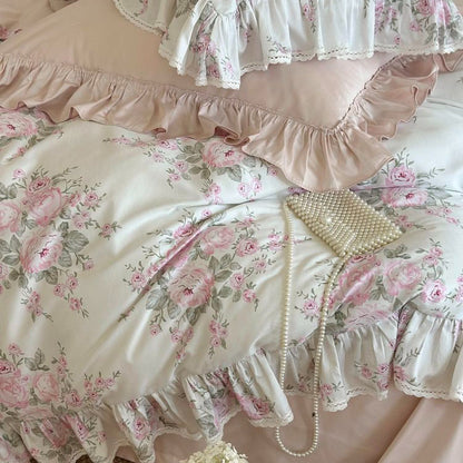 Princess Romantic Pure Cotton Lotus Leaf Lace Four-Piece Bed Set - Harmony Gallery