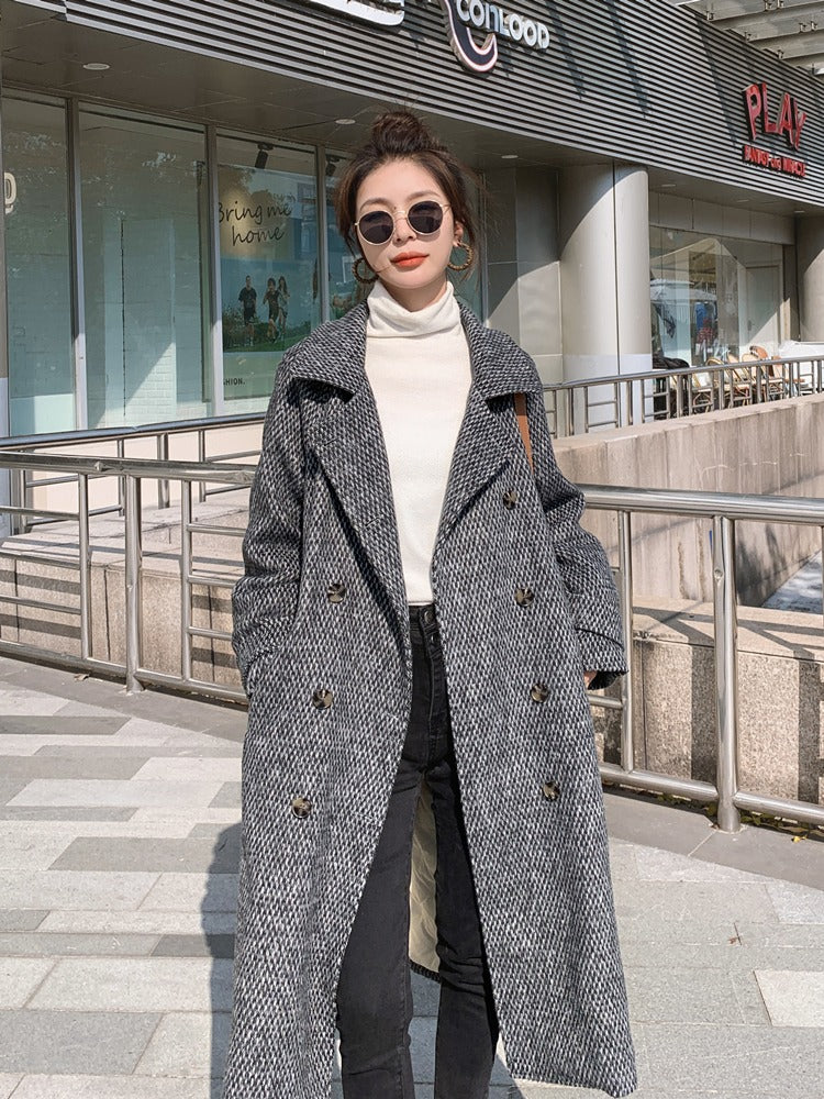 High-Quality Down Slim Winter Knee-Length Woolen Women's Coat - Harmony Gallery