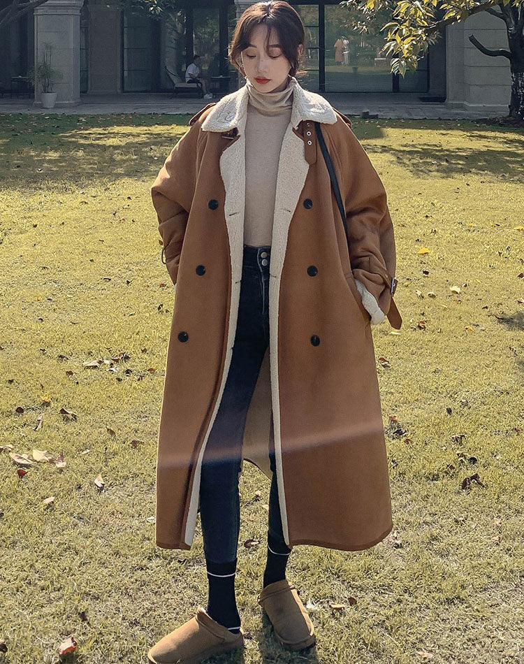 Suede Lambswool Winter Fur Integrated Velvet Cotton Women's Coat - Harmony Gallery