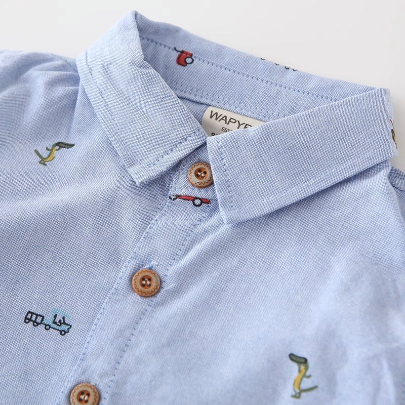Long-Sleeved Spring and Autumn Oxford Spinning Washable Trendy Boy's Shirt - Harmony Gallery