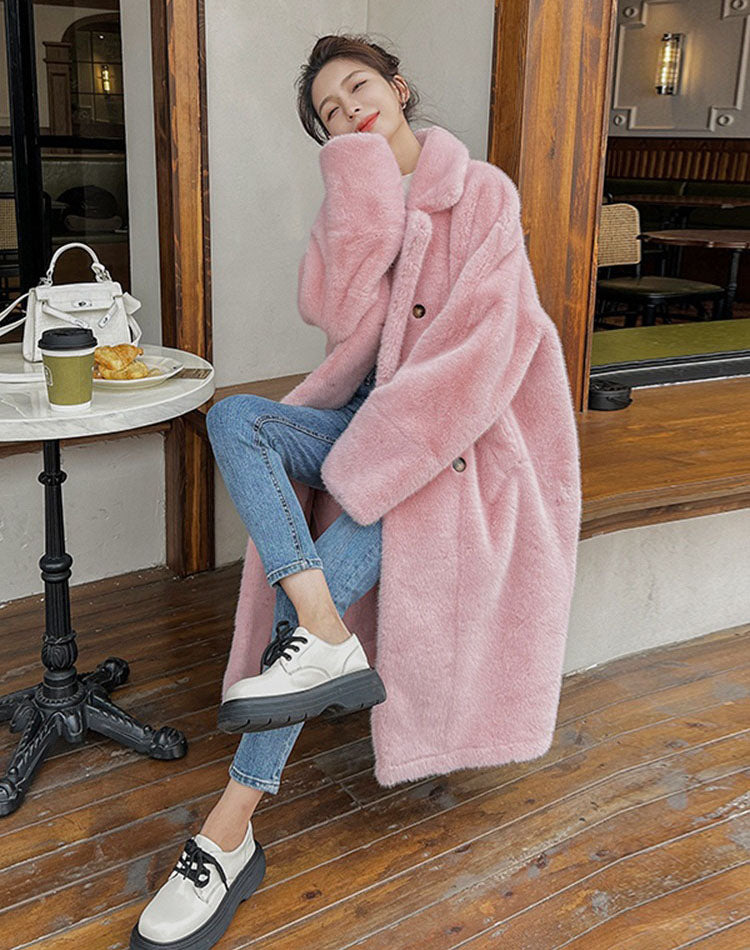 Pink Fur One-Piece Mink Velvet Hot Thickened Plush Women's Coat - Harmony Gallery