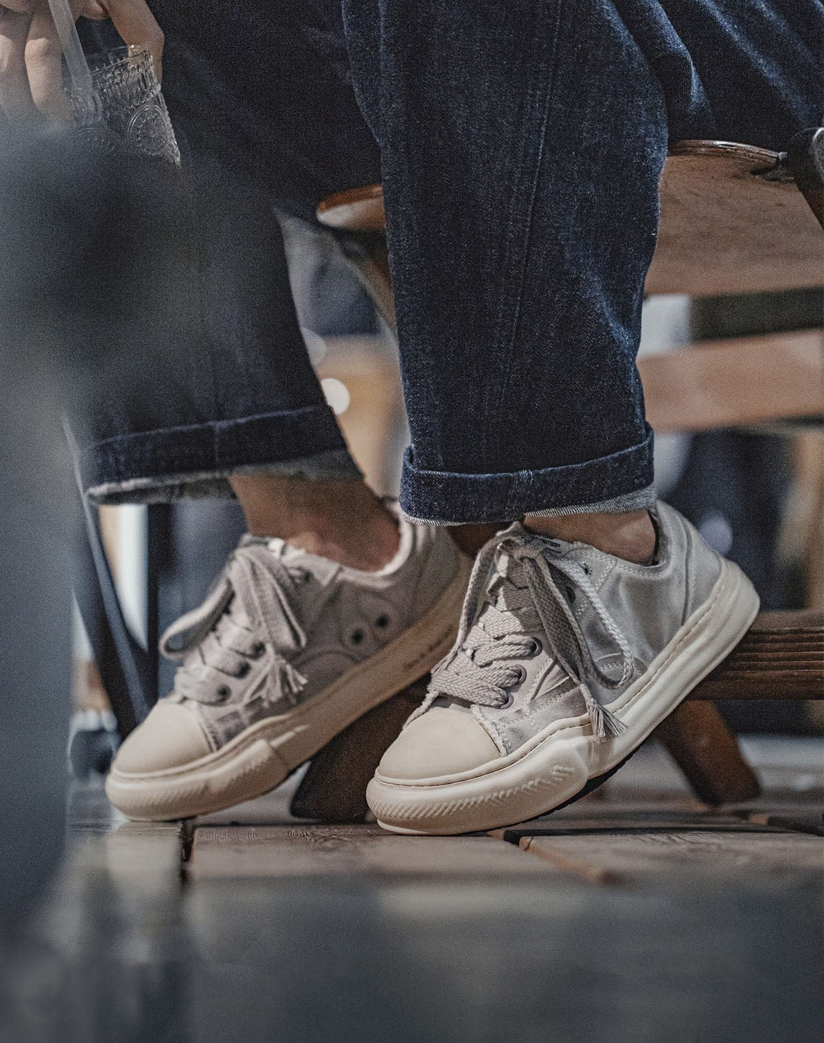 Slate Gray Thick-Soled Niche Low-Cut Men's Canvas Shoes - Harmony Gallery