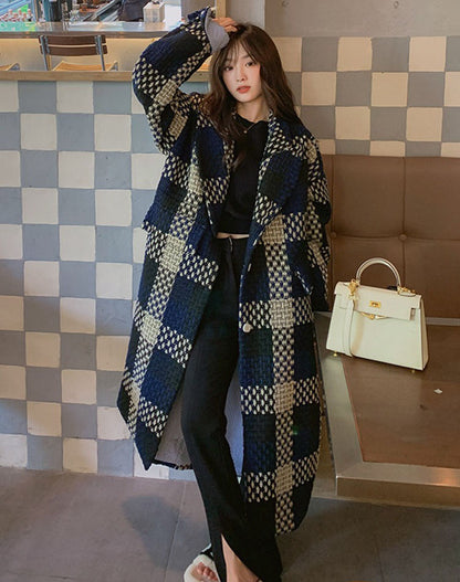 Duffle Plaid Mid-Length Thickened High-End Woolen Women's Coat - Harmony Gallery