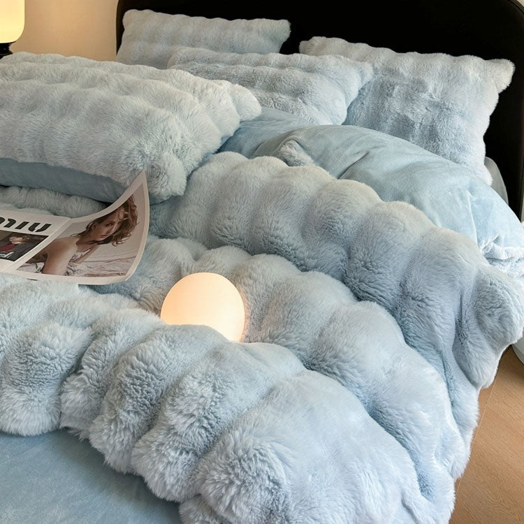 Rabbit Winter Warm Coral Flannel Velvet Four-Piece Bed Set - Harmony Gallery