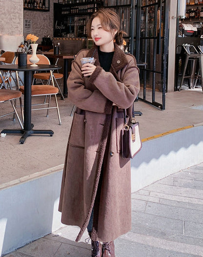 Fur Integrated Suede Lamb Thickened And Velvet Women's Coat - Harmony Gallery