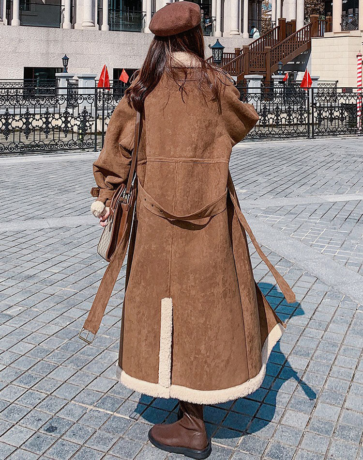 Suede Lamb Wool Cotton Winter Long Fur Integrated Women's Coat - Harmony Gallery