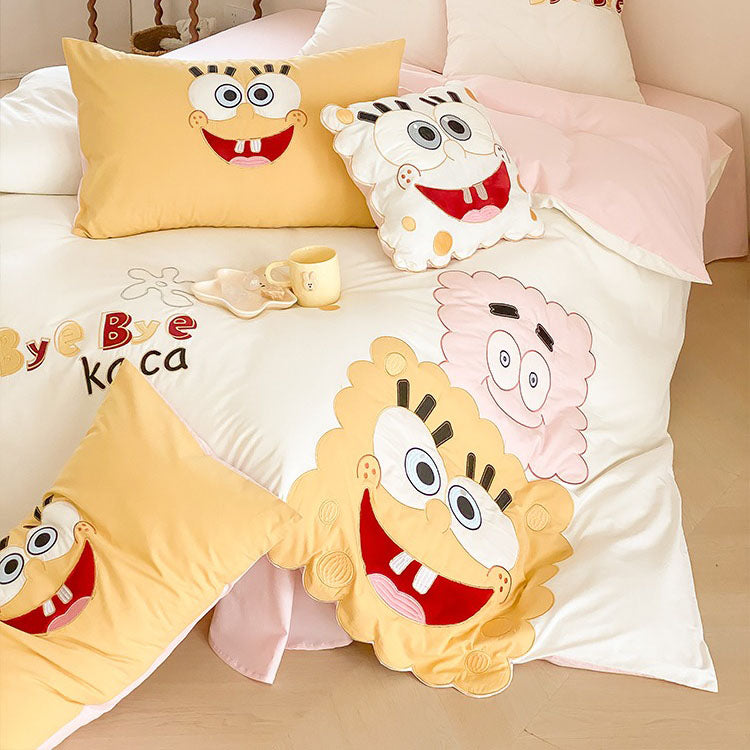Spongebob Squarepants Cute Cartoon Cotton Washed Four-piece Bed Set - Harmony Gallery