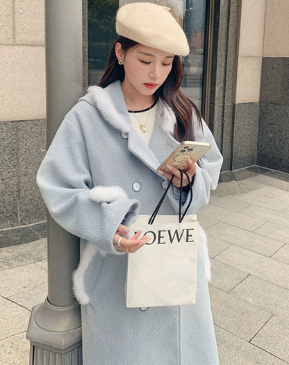 College Style Hooded Woolen Medium-Length Thickened Women's Coat - Harmony Gallery