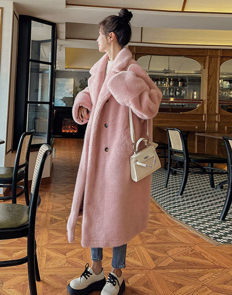 Pink Fur One-Piece Mink Velvet Hot Thickened Plush Women's Coat - Harmony Gallery