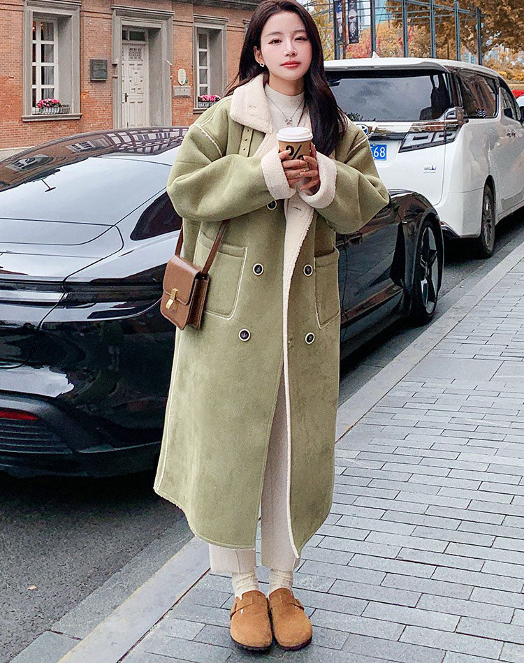 Reversible Lamb Wool Winter Gentle Suede Fur One-Piece Women's Coat - Harmony Gallery