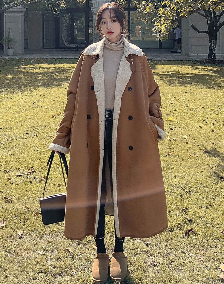 Suede Lambswool Winter Fur Integrated Velvet Cotton Women's Coat - Harmony Gallery