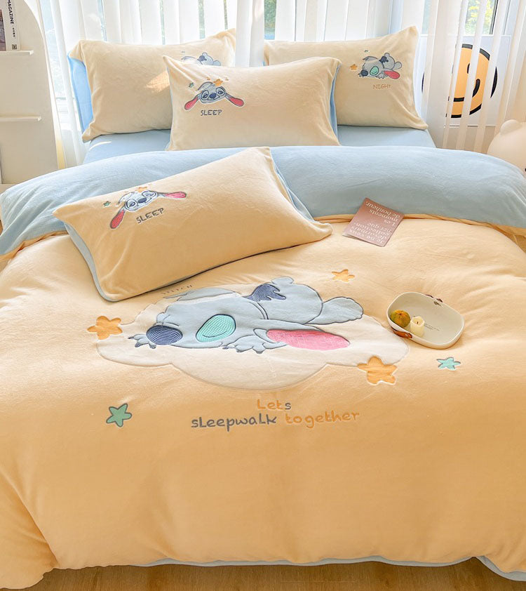 Good Night Cute Cartoon Yellow Disney Stitch Four-Piece Bed Set - Harmony Gallery