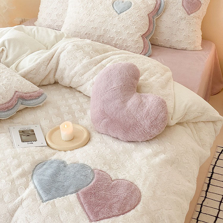 Girly Heart Warm Three-Dimensional Rabbit Plush Four-Piece Bed Set - Harmony Gallery