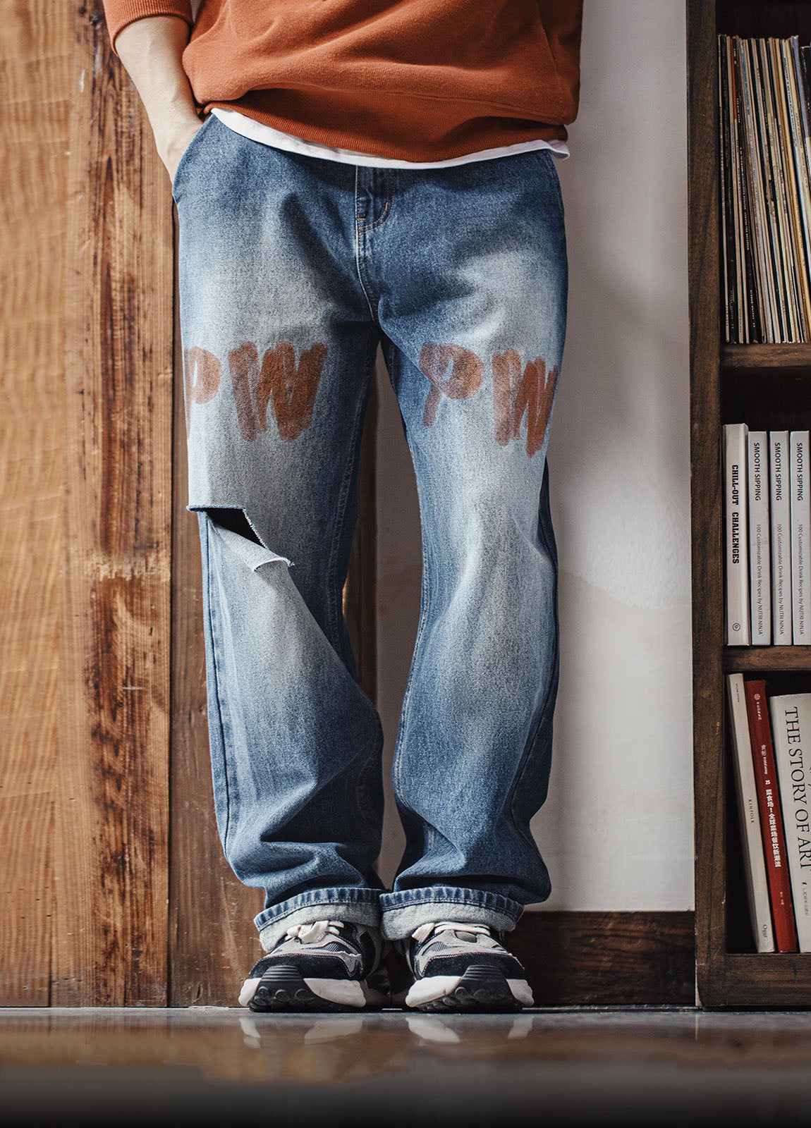 American Retro Destroyed Vibe Hole Washed Denim Men's Jeans - Harmony Gallery