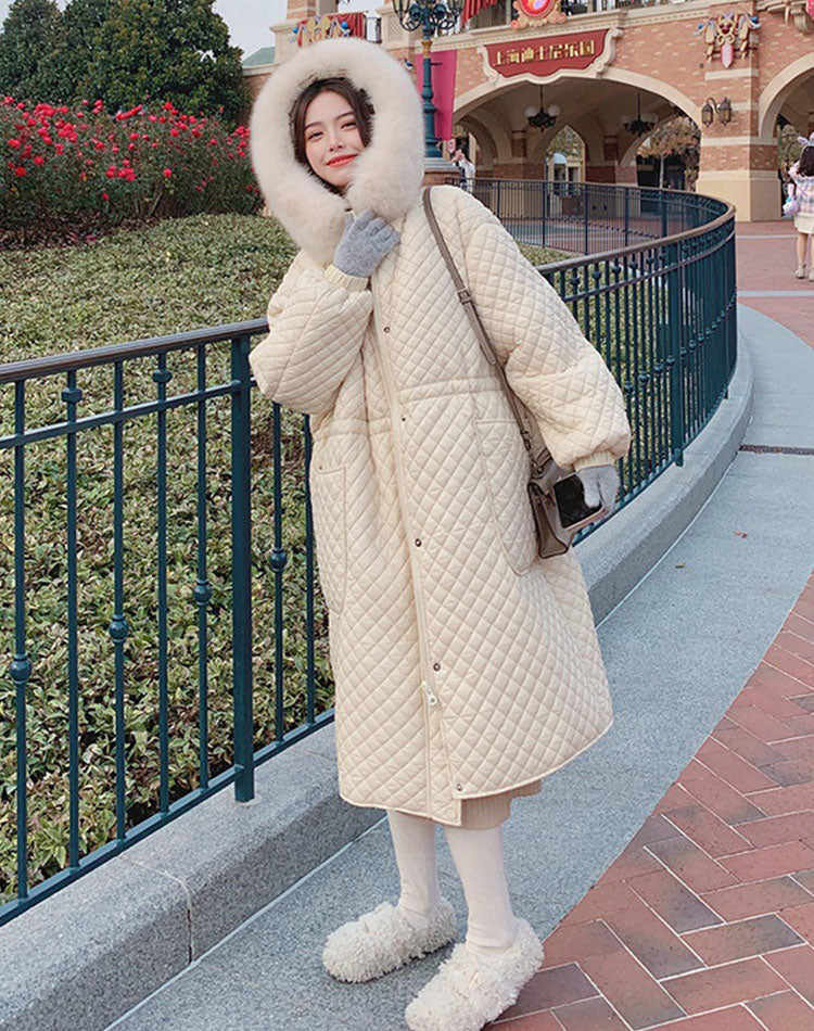 Diamond Winter Thickened High-End Mid-Length Cotton Women's Coat - Harmony Gallery