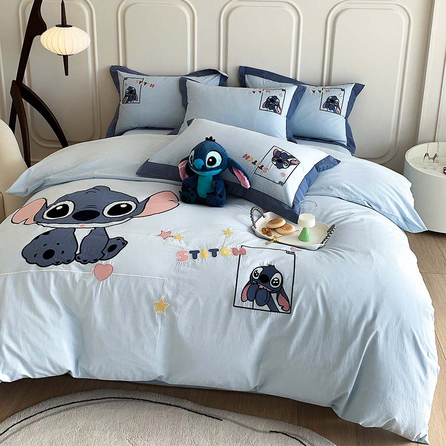 Washed Cotton Stitch Disney Cartoon Embroidery Four-Piece Bed Set - Harmony Gallery