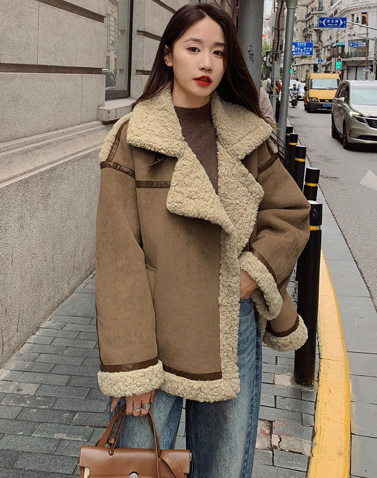 Lamb Wool Cotton Fur One-Piece Short Winter Suede Women's Coat - Harmony Gallery