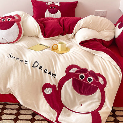 Disney Cartoon Winter Coral Velvet Warm Four-piece Bed Set - Harmony Gallery
