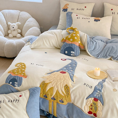 Winter Magic Christmas Thickened Four-piece Warm Coral Velvet Bed Set - Harmony Gallery