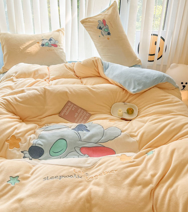 Good Night Cute Cartoon Yellow Disney Stitch Four-Piece Bed Set - Harmony Gallery