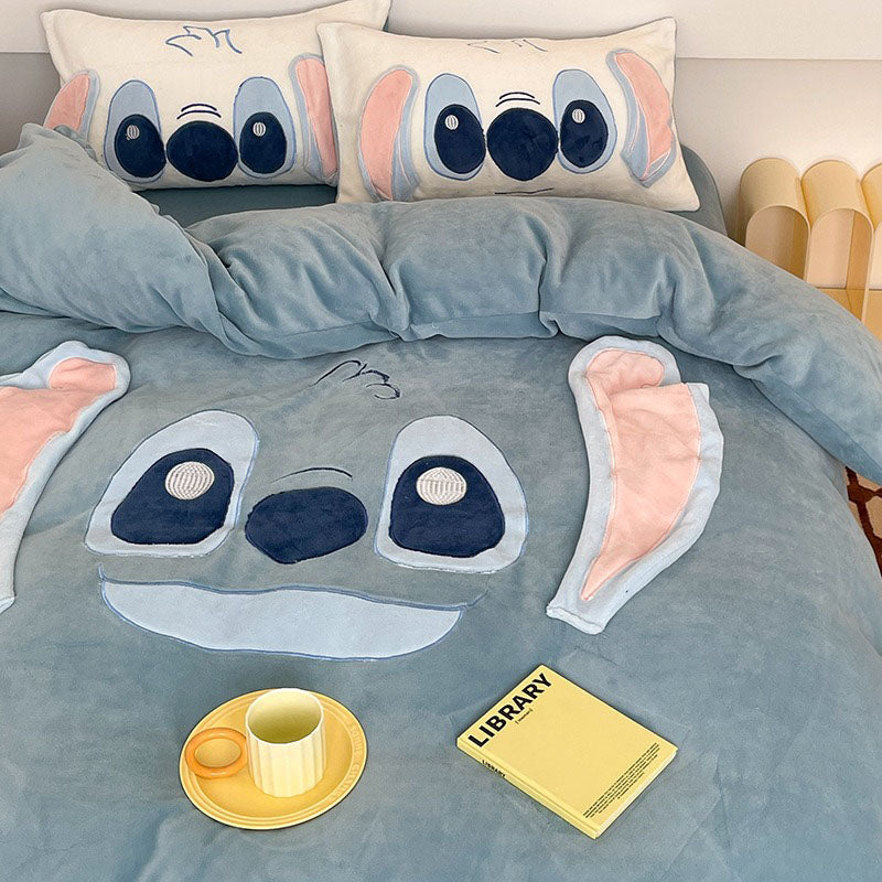 Disney Cartoon Winter Coral Velvet Warm Four-piece Bed Set - Harmony Gallery