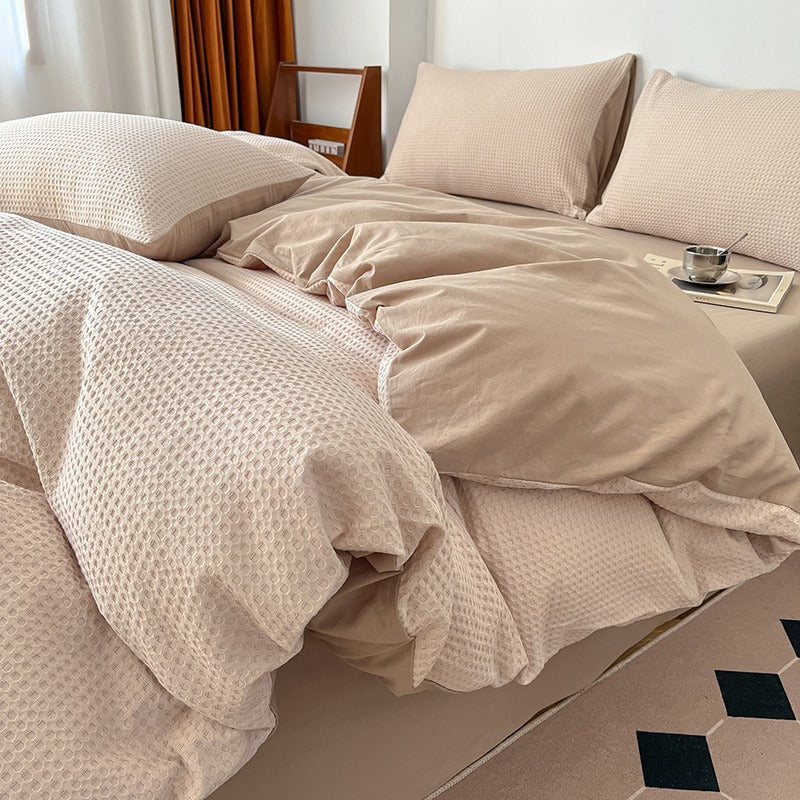 Light Luxury Waffle Pure Cotton Washed Soft Four-Piece Bed Set - Harmony Gallery