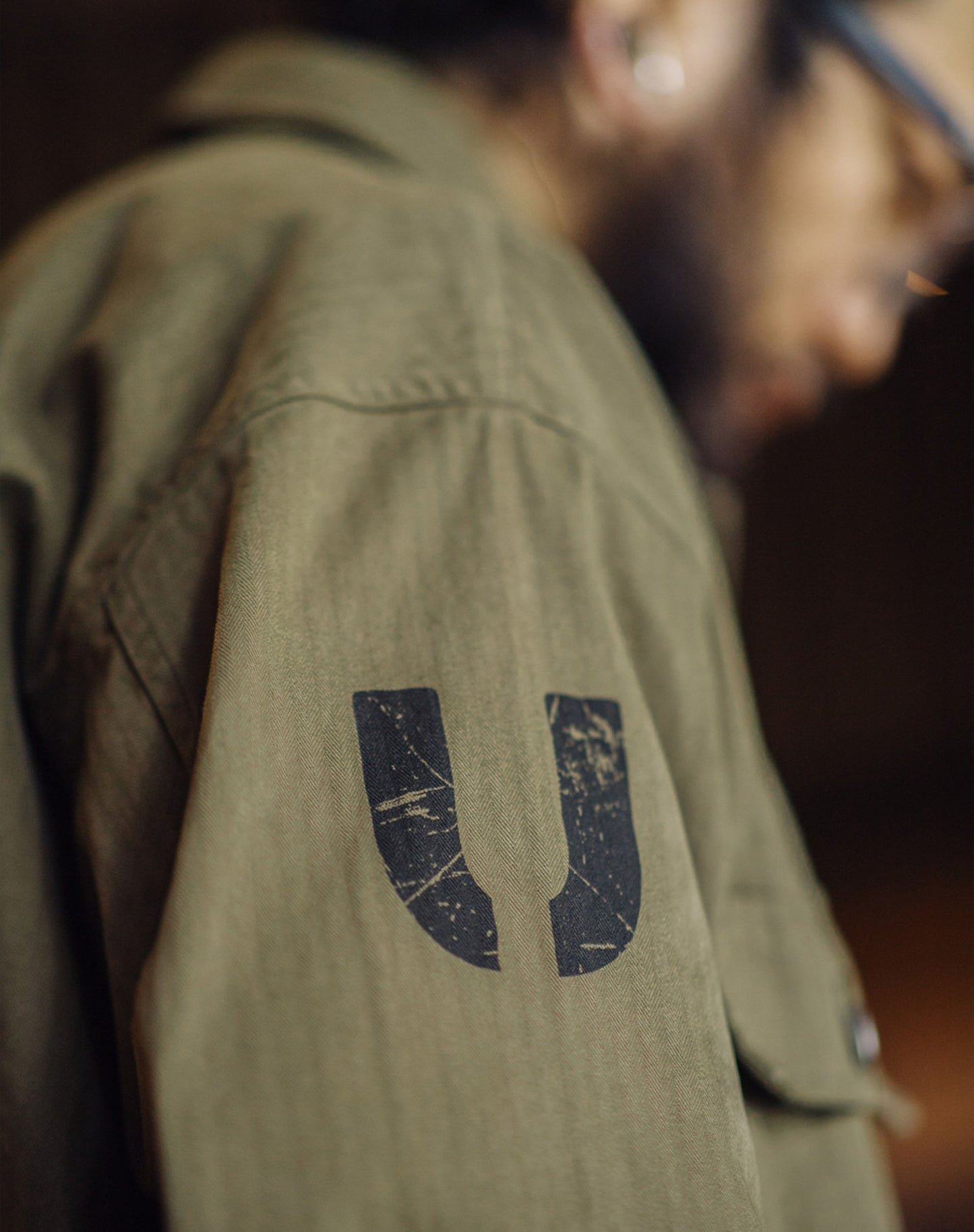 American Retro HBT Herringbone Military Letter Graffiti Men's Jacket - Harmony Gallery