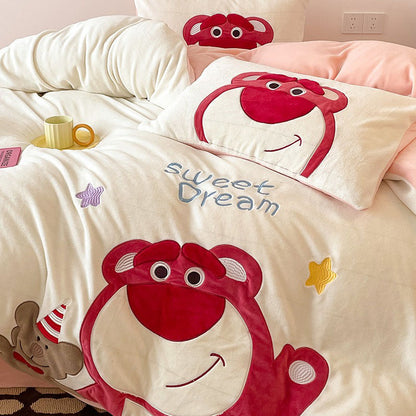 Disney Cartoon Winter Coral Velvet Warm Four-piece Bed Set - Harmony Gallery