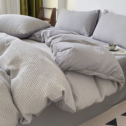 Light Luxury Waffle Pure Cotton Washed Soft Four-Piece Bed Set - Harmony Gallery