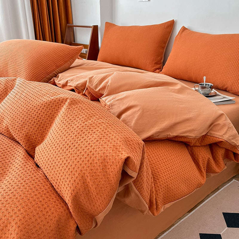 Light Luxury Waffle Pure Cotton Washed Soft Four-Piece Bed Set - Harmony Gallery
