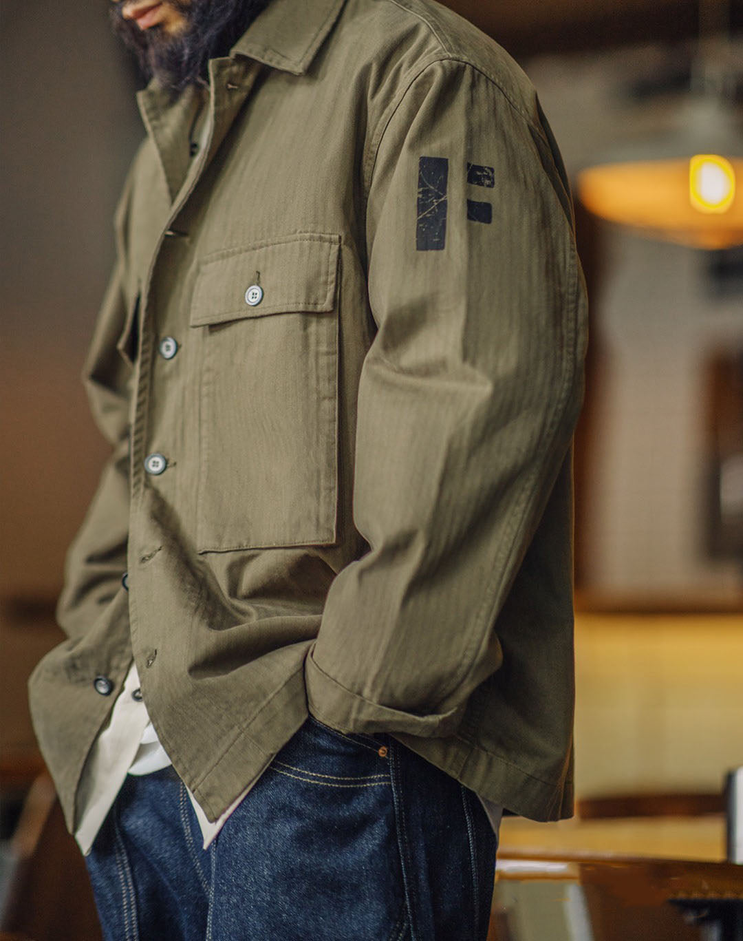 American Retro HBT Herringbone Military Letter Graffiti Men's Jacket - Harmony Gallery