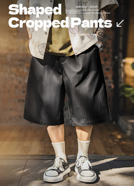 American Retro City Boy Wide-Leg Cropped Pants Daily Men's Shorts - Harmony Gallery