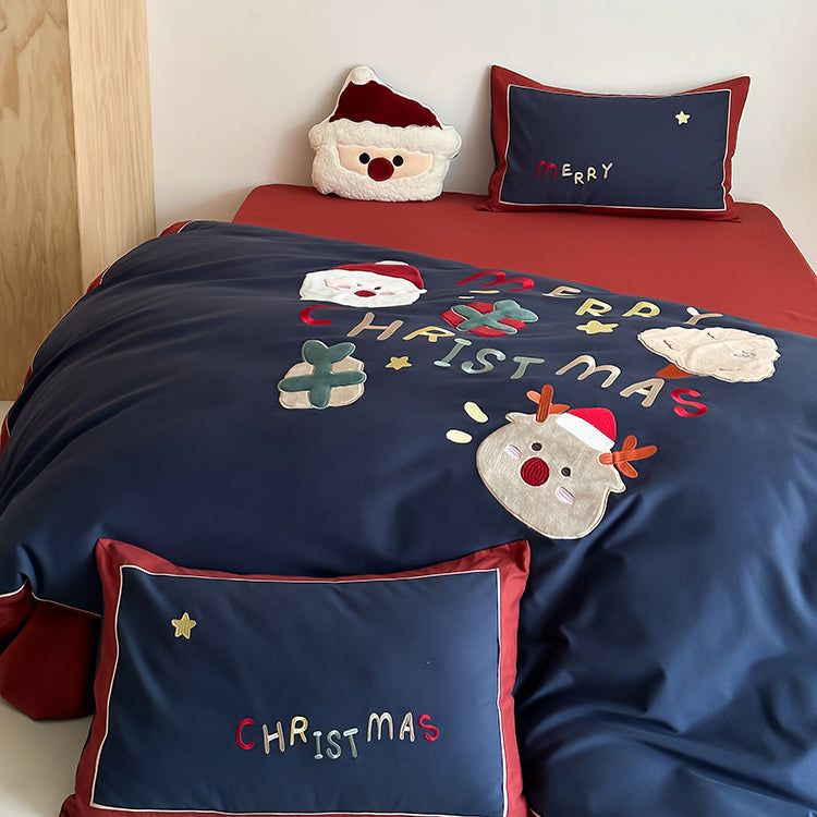Winter Santa Claus Thickened All-Cotton Brushed Warm Four-Piece Bed Set - Harmony Gallery