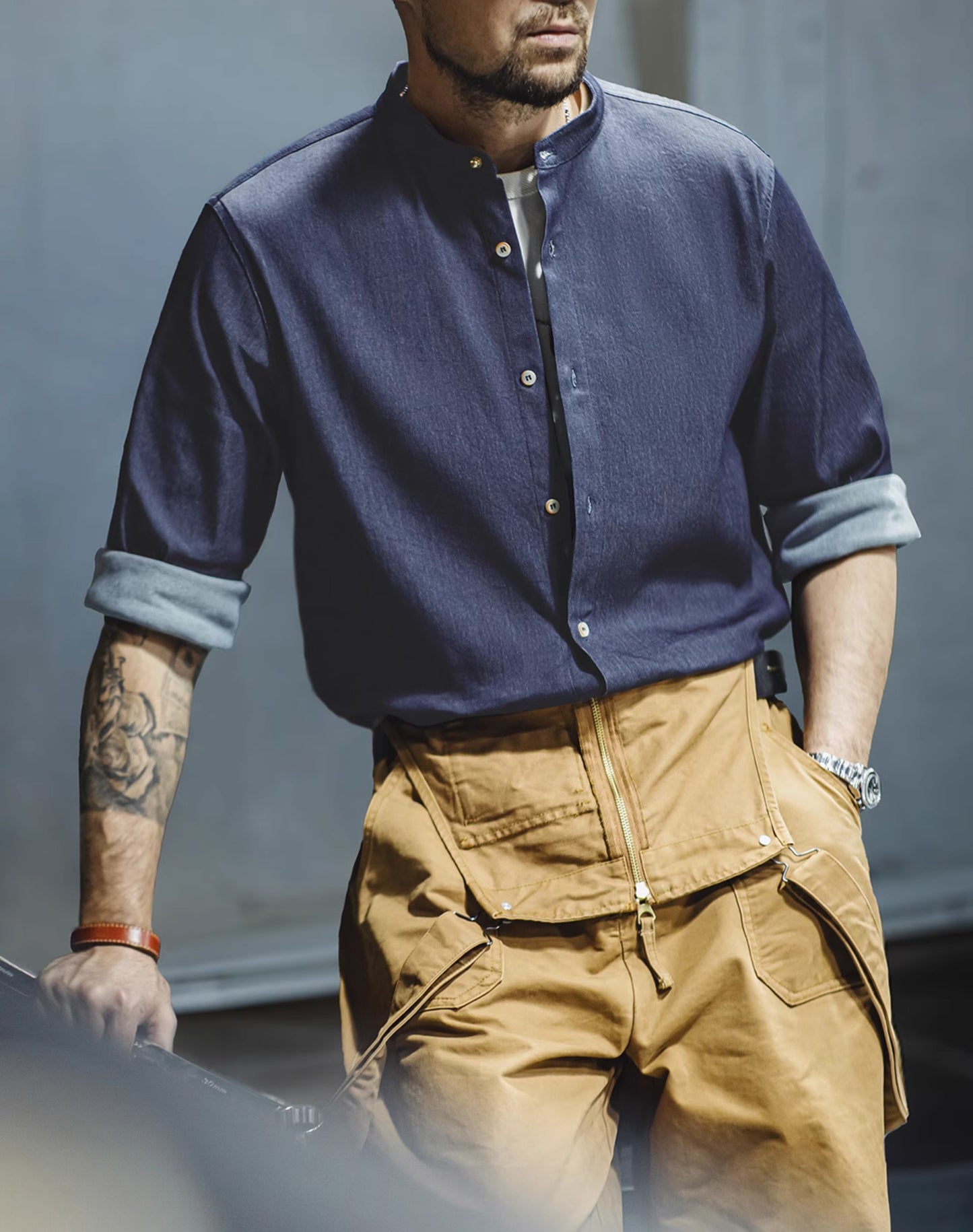 American Workwear Retro Cool Ice Silk Denim Washed Men's Shirt - Harmony Gallery