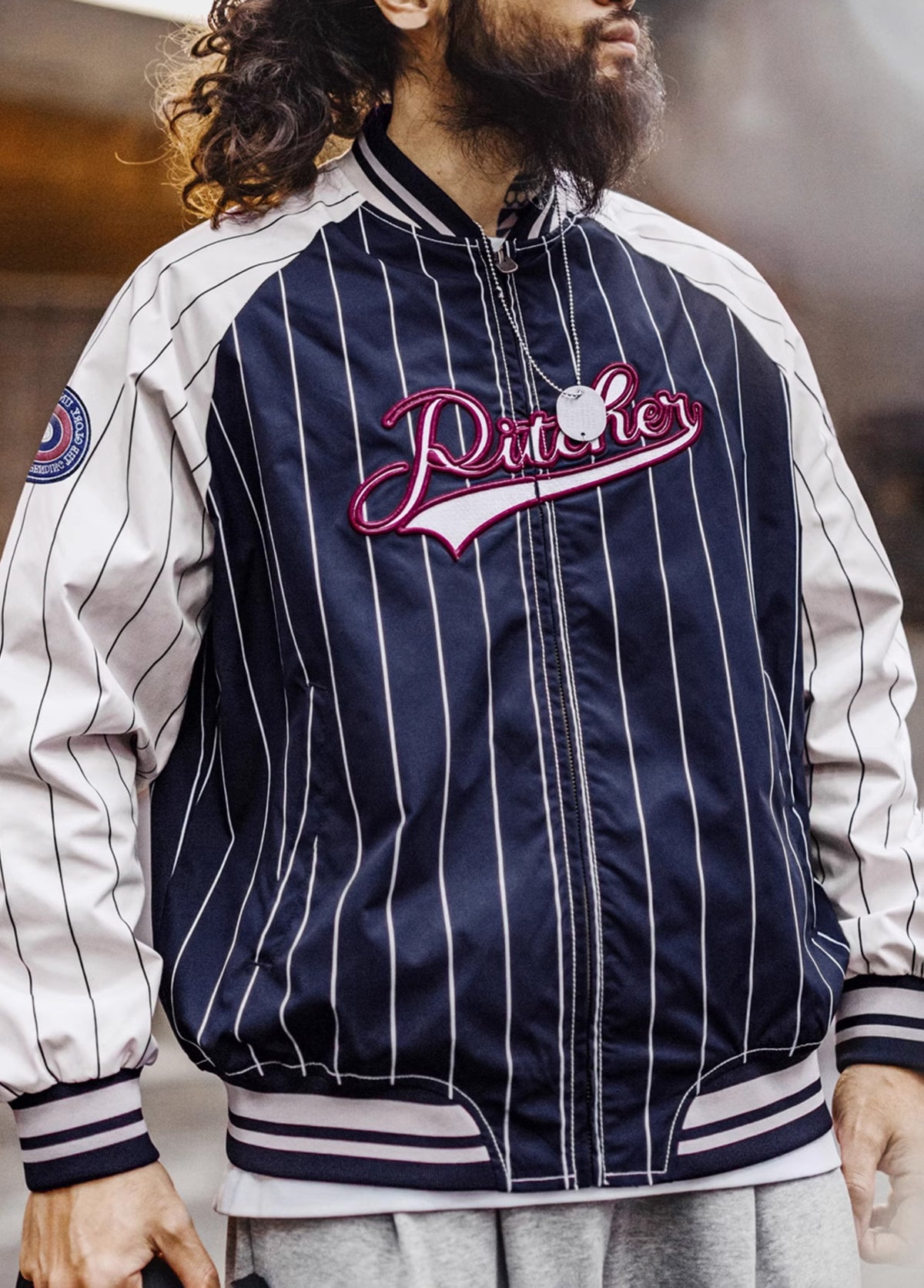 American Retro Striped Baseball Letter Embroidery Contrast Color Men's Jacket - Harmony Gallery