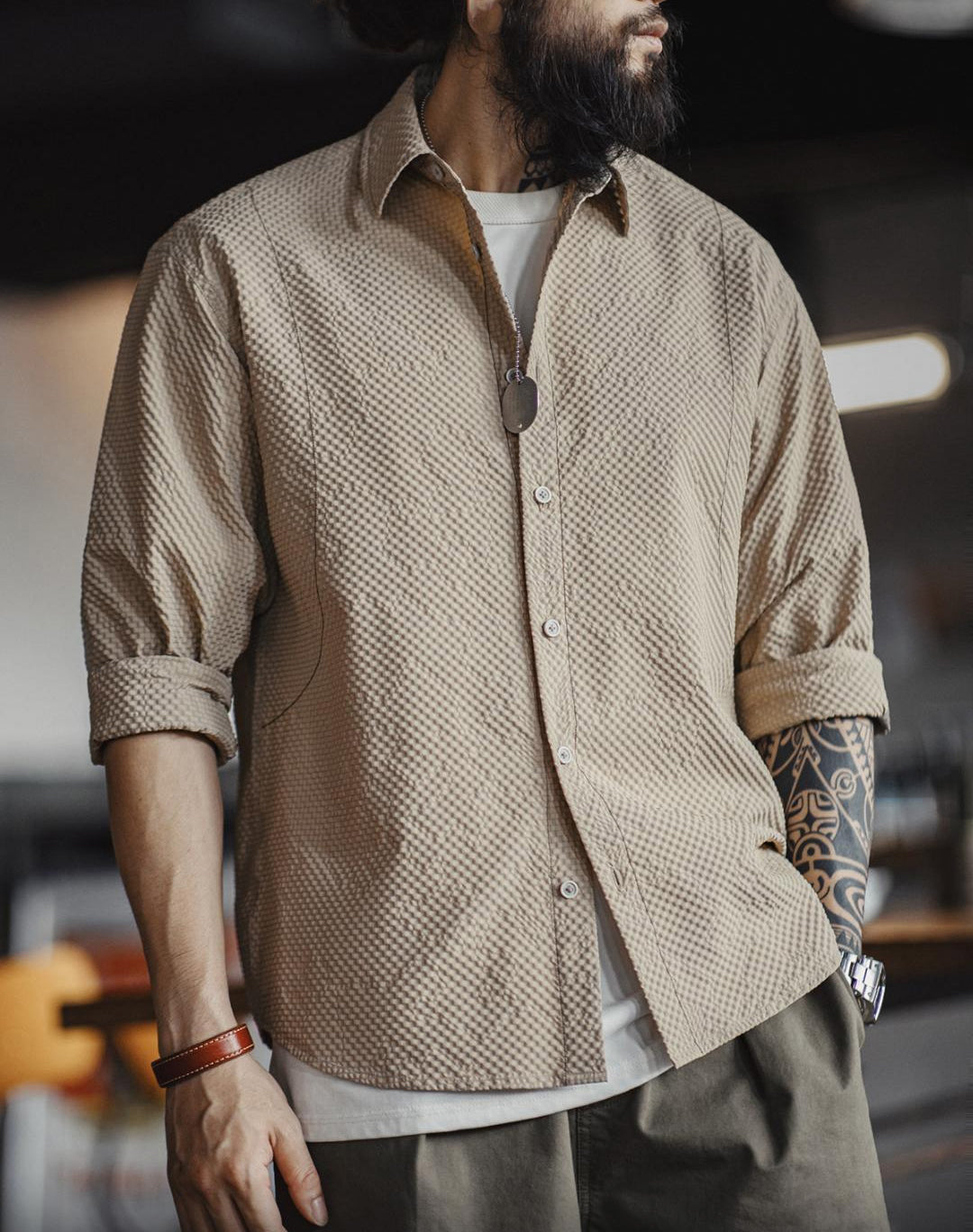 American Casual Non-Iron Textured Thin jacket Men's Shirt - Harmony Gallery