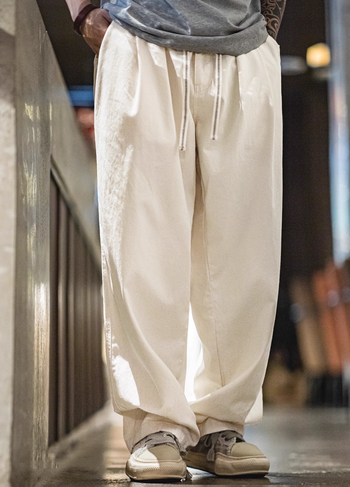 American Retro Cottonseed Shell Deck City Boy Wide-Leg Men's Trousers - Harmony Gallery