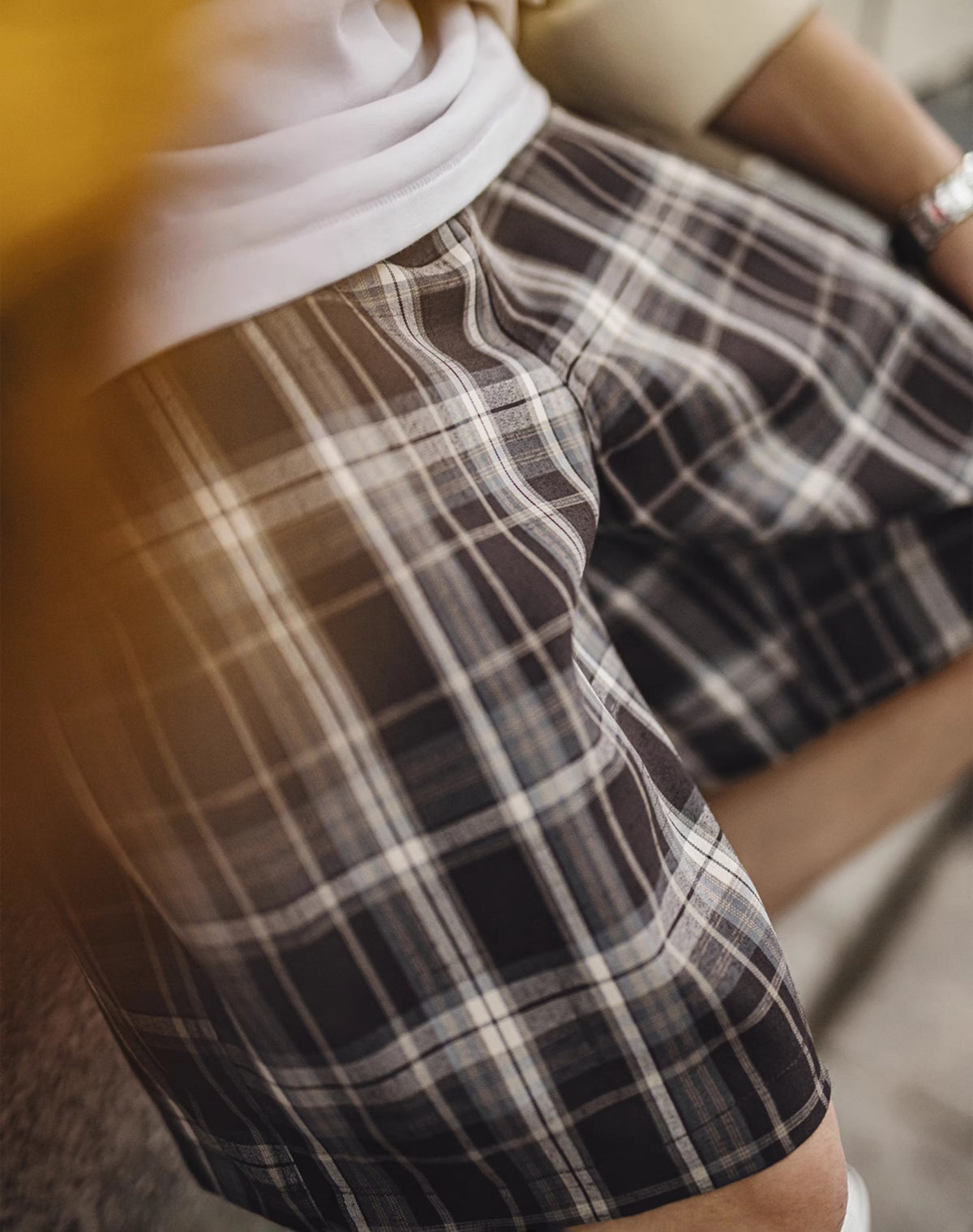 American Retro Scottish Plaid Straight Loose Drawstring Thin Men's Shorts - Harmony Gallery