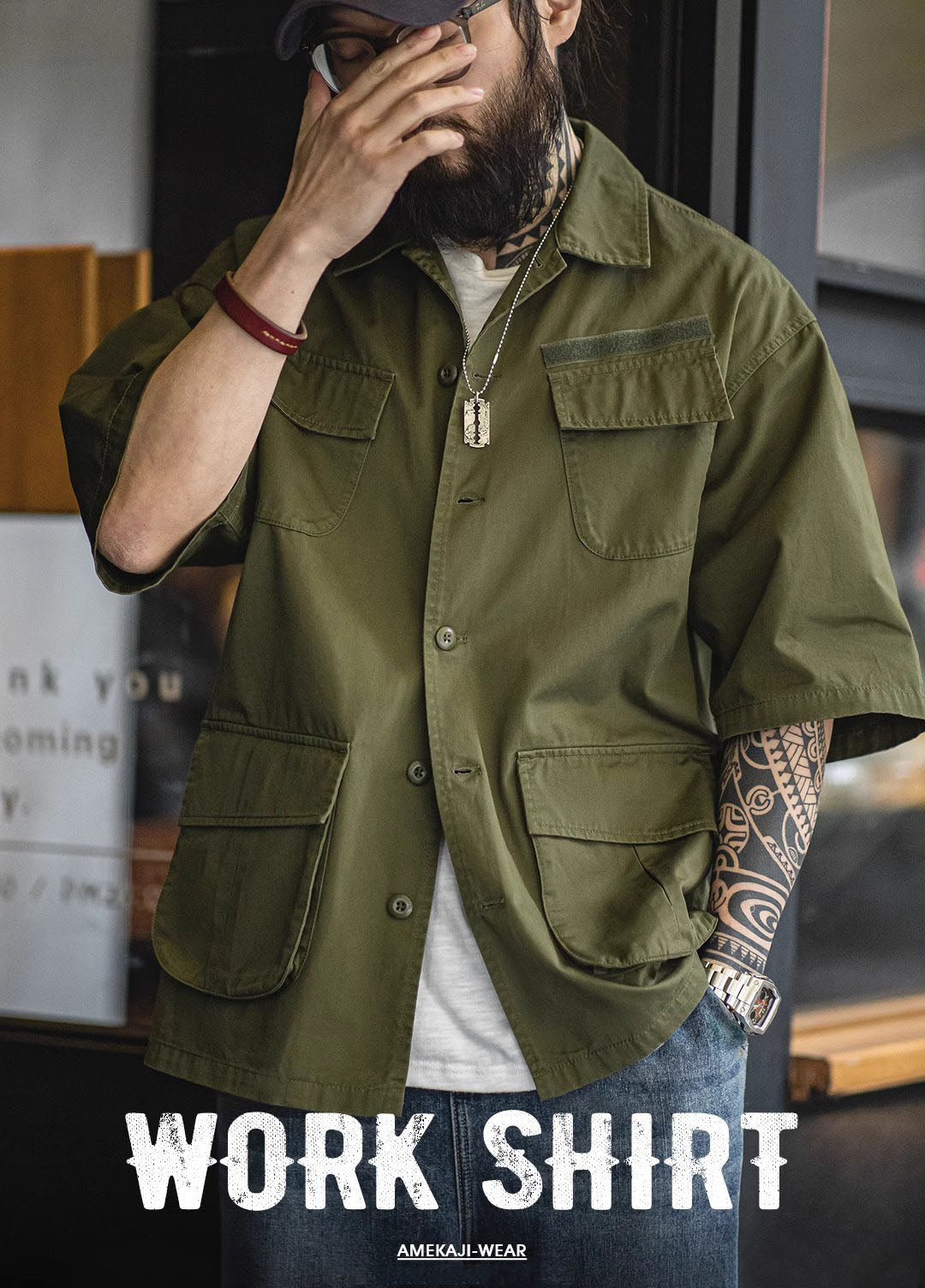 American Retro Workwear M42 Four-Pocket Military Men's Shirt - Harmony Gallery