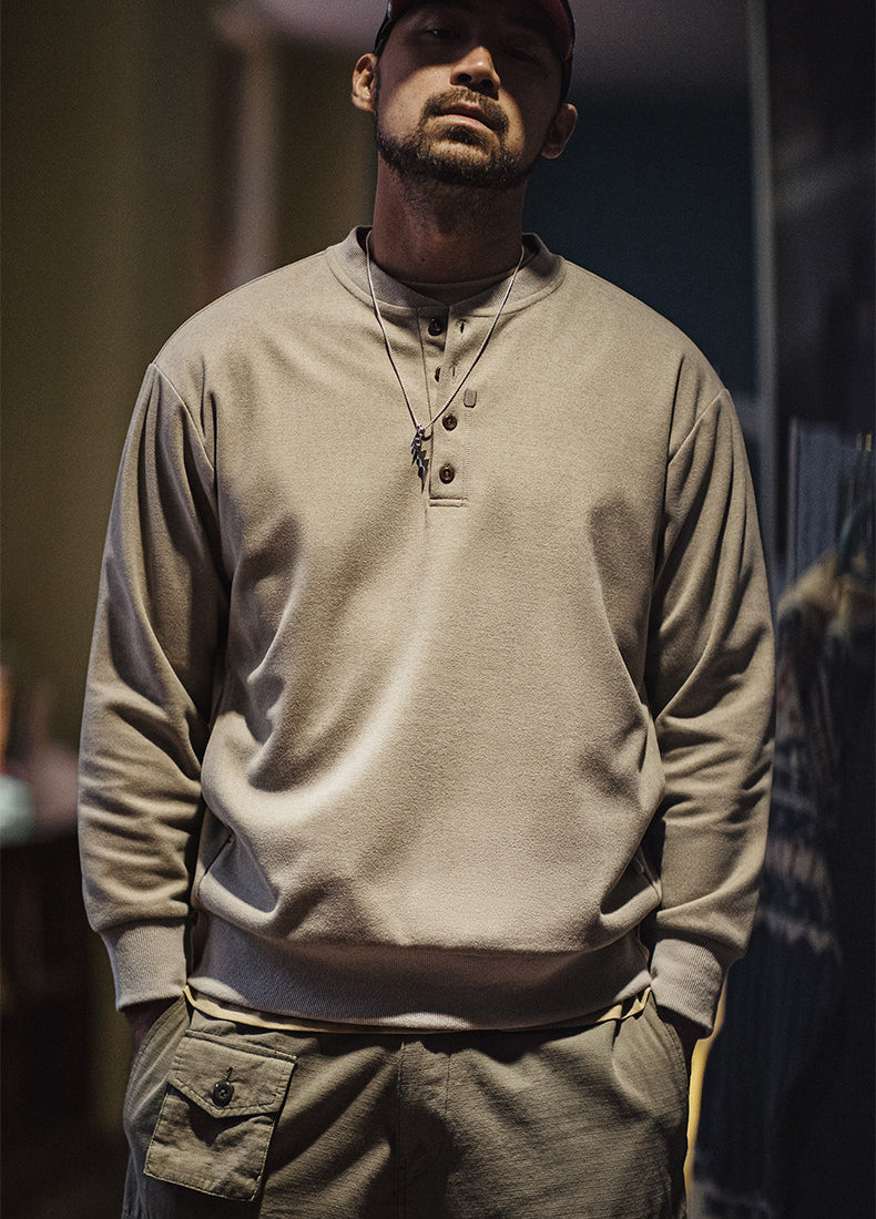 American Casual Henley Collar Woolen Clean fit Base Men's Sweater