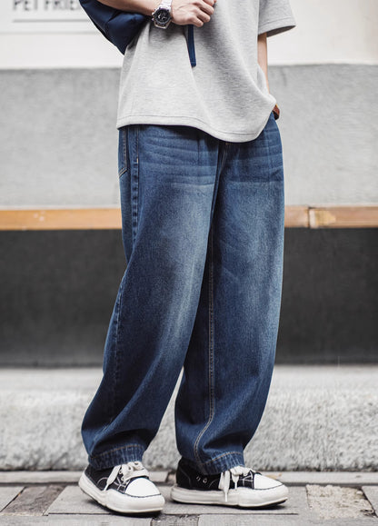 American Retro Washed Denim Oversize Cat Whisker Men's Jeans - Harmony Gallery