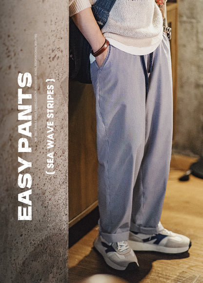 American Easy Pants Seersucker Elastic Waist Non-Iron Men's Trousers - Harmony Gallery