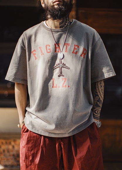 American Retro Heavyweight Embroidered Print Oversized Men's T-Shirt