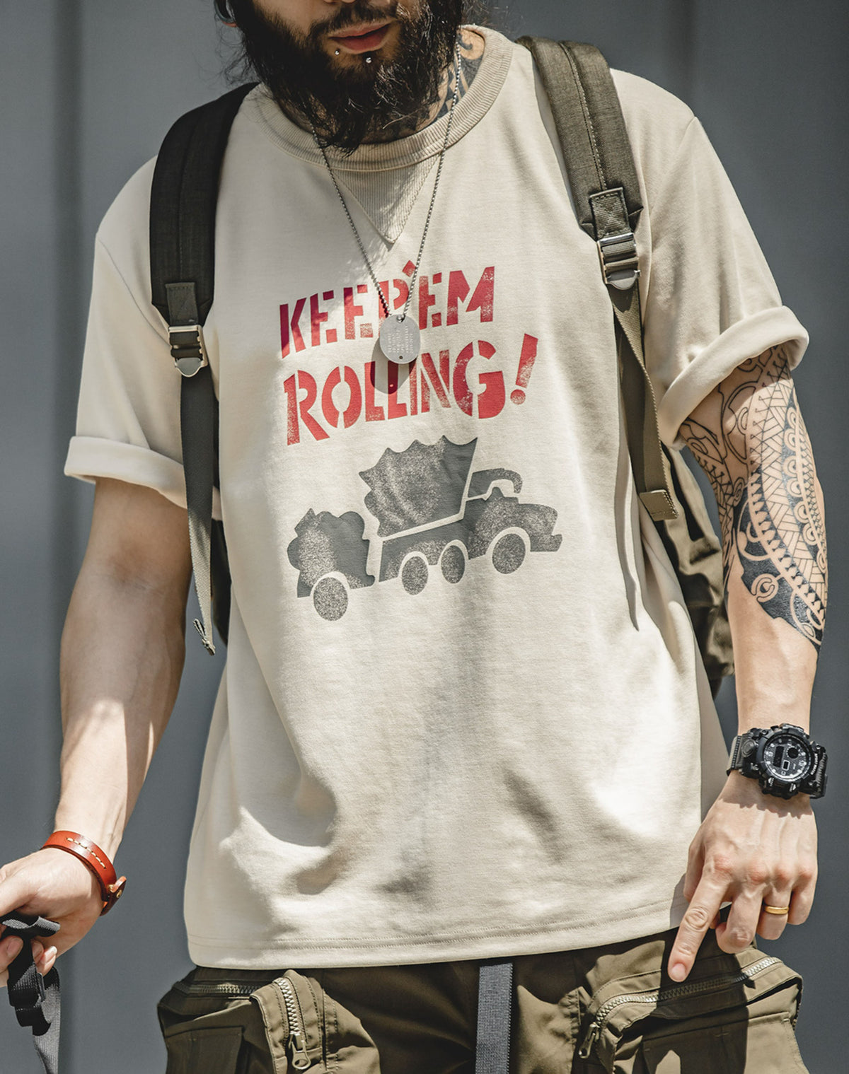 American Graffiti Letter Printing Round Neck Men's T-Shirt - Harmony Gallery