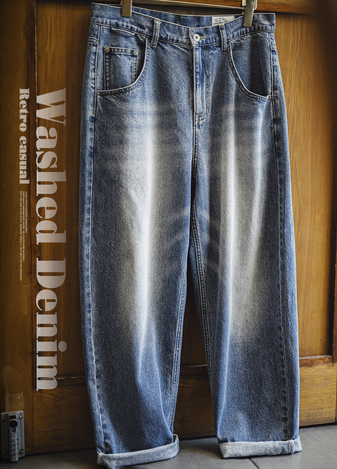 American Retro Washed Cat Whisker Grinding White Denim Cotton Men's Jeans - Harmony Gallery